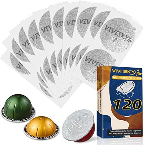 Vivi Sky 120pcs Алуминиумска фолија за капаци за еднократно користење на Nespresso, Vertuo, заптивки за налепници за заптивки