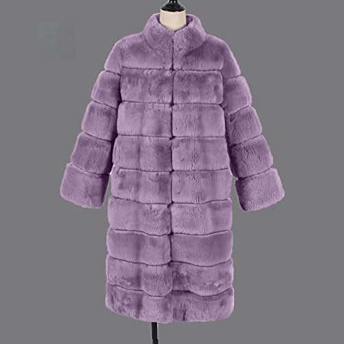 Зимски нејасни јакни женски зимски палто јакни со долг ракав лежерна долга топла факс кадифен јакна двоен патент