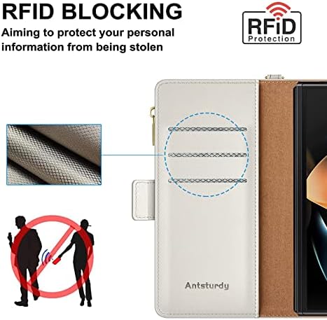 Antsturdy За samsung Galaxy Z Fold 4 5G паричник случај q Rfid Блокирање Rfid Poket Quet 7 Слот За Картички пу Кожа Флип Фолио Заштитен Капак Држач