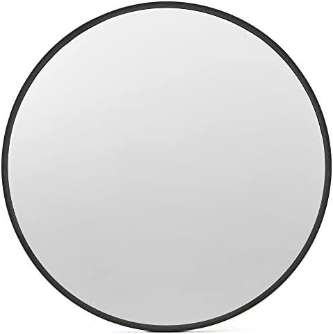 Алдадо Круг Огледало 20 Инчен, Брусен Црна Метална Рамка Круг Бања Огледало, Мал Круг Огледало За Ѕид Декор