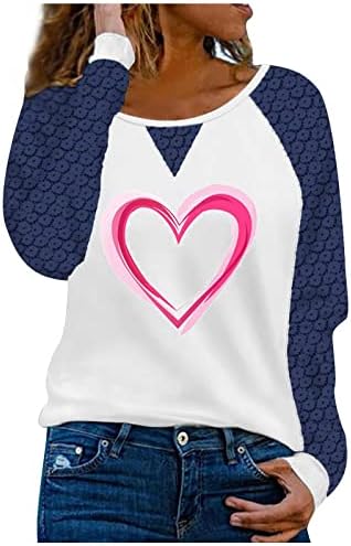 Валентин кошула со долг ракав, женски чипка, шупливи врвови, симпатична loveубов срце графички матични матични матични блузи во боја