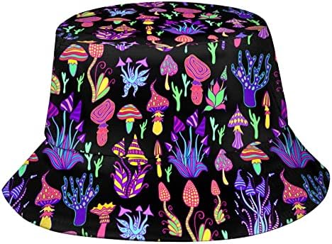 Магични печурки капа за кофи за жени, модно летно патување плажа Сонце капи, пакувано капаче за рибар на отворено