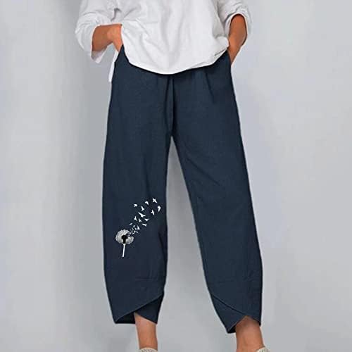 Постелни панталони за жени 2023 година лето ширина на ногата еластична половината на половината, цветни релексирани фит плажа исечени панталони со панталони со пант
