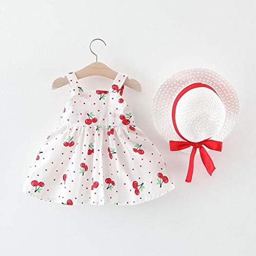 terbklf 2 парчиња/сет дете бебе девојки девојки девојки без ракави цреша точка принцеза фустани лак капа стил стилски корејски стил на облеки