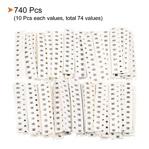 Комплет за отпорник на уредот Patikil 0805 Surface Mount Mount, 1SET/740PCS 1R-10M OHM 74 Вредности 5% Толеранција 1/8W чип-комплет за асортиман за електронски производ за електронски производ