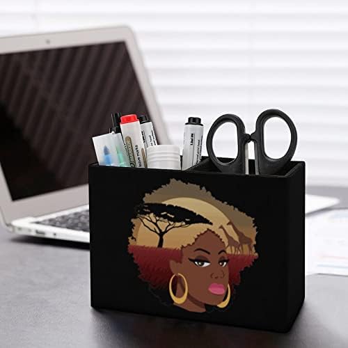 Африкански девојки пејзаж ПУ кожа пенкало за молив држач за држачи за биро за куќиште на кутија за контејнери за канцелариски садови