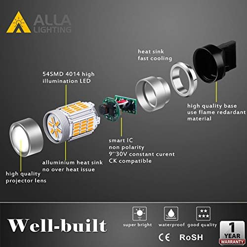 Ала Осветлување 7440 7443 LED Килибар Жолта Трепкач Светилки 7444NAK 7440NAK WY21W Супер Светла T20 Клин 54-SMD 4014 Чипсети Трепкачки