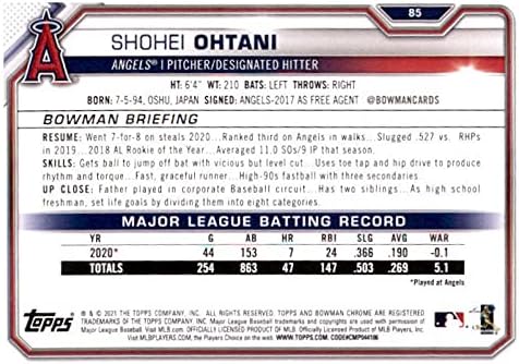 2021 Bowman 85 Shohei Ohtani Los Angeles Angels Бејзбол картичка