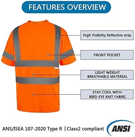 Померол висока видливост рефлексивна безбедносна кошула 3 пакувања дише портокалова унисекс Краток ракав безбедносна маица со hi-vis лента предниот пакет за работа ?