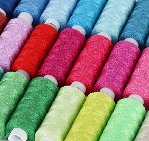 Тема за шиење на лимонфилтер Поставете 100 бои 250 јарди Секоја комплет за конец на полиестер со 10 игли за шиење, 2 навој на игла, ножици на