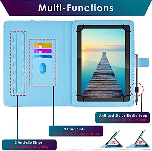 Detuosi Universal 10 Inch Tablet Case, 10,1 инчен таблет покритие, заштитен фолио ПУ кожен мулти-агол за гледање на штанд 【со