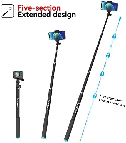 Најновиот 86,6 инчен селфи стап за GoPro Hero 11/10/9/8/7/6/5, DJI OSMO акција, Insta 360 Телескопски монопод на фотоапаратот, продолжен