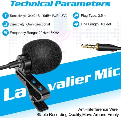 Професионална оценка лавалиер лапел микрофон за чест 6а компатибилен со iPhone телефон или блогирање на фотоапарати со блогирање ASMR за