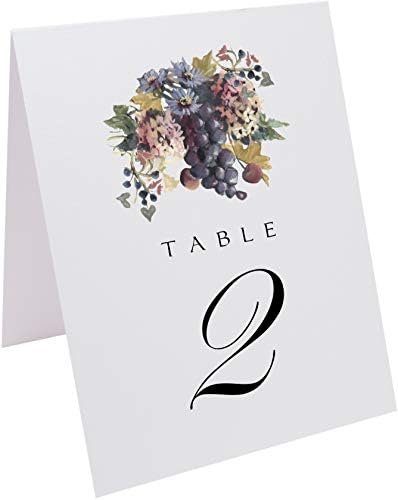 Вино грозје и броеви на свадбени табели со цикорија, 1-10, двострана, шатор или употреба на штанд, одлично за забави и ресторани - направени