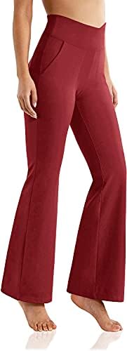 Есобо женски бутлег јога панталони со џебови високи кросовер половини со широки тренинзи за вежбање со нозе панталони