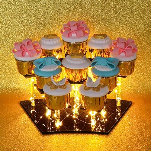 Diwnemem 10 Tier Black Acrylic Display Stand Display For for Collections, Figures, Cupcakes, Cosmetics, накит, играчки, полици за приказ