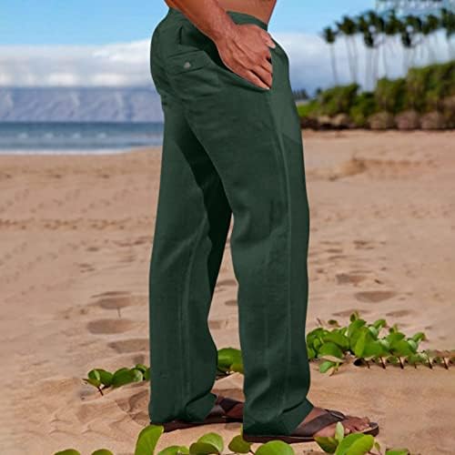 Менски панталони, машка модна ленена ленена памучна лента за лабава пантомана еластична еластична половината панталони за јога плажа панталони
