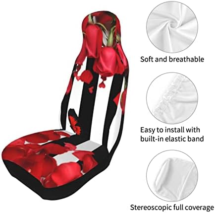 Ливчиња од црвена роза и капакот на седиштето на автомобилот со пеперутка еластична капа на капакот на седиштата за автомобили, погодно