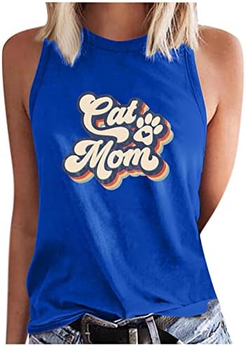 Резервоарот за ден на мајки врвови жени 2023 слатки смешни мачки маички кошули со висока врата со ракави блуза случајно лето камиони