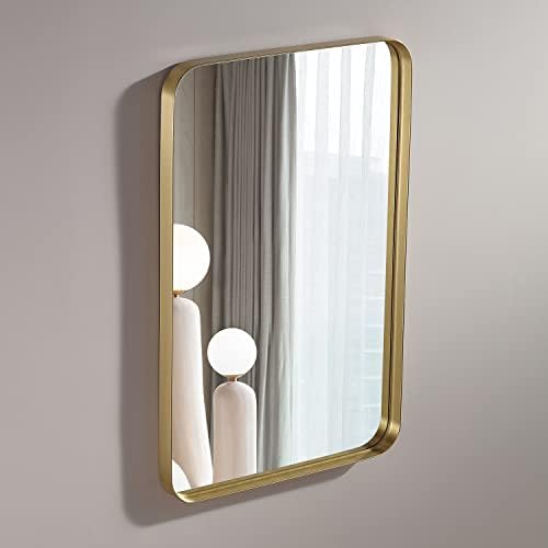 ARГМИР 24 х 36 инчен Златен Квадрат Огледало За Бања Алуминиумска Метална Рамка Огледало На Ѕид Големо Правоаголно Огледало За Модерна Декорација На Дневна Соба Во Фа