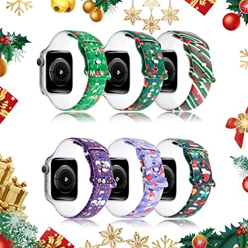 Божиќни Силиконски Спортски Бендови за Apple Watch Band 41mm, 45mm, 40mm, 44mm, 38mm, 42mm, Ултра 49mm, Смешен Ремен За Дизајн На Дедо Мраз Snowman За Iwatch Серија 8, Серија 7, Серија 6 SE, Серија 5,4,3,2,