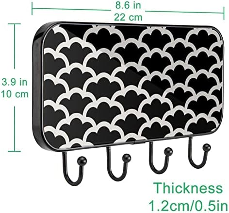 Црна Јапонски Облак Шема Печатење Палто Решетката Ѕид Монтирање, Влезот Палто Решетката со 4 Кука За Капут Шапка Чанта Облека Бања Влезот