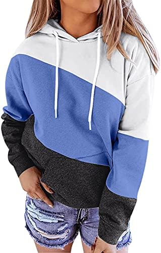 Копачка џемпер за жени трендовски блок во боја на качулка пулвер лабава цветна печатена дуксери со врвови за џебни врвови