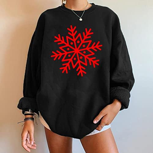 Flekmanart Women Gurly Божиќна блуза О-вратче маички 3Д печатени долги ракави Обични врвови грди Божиќ пуловер лабав џемпер