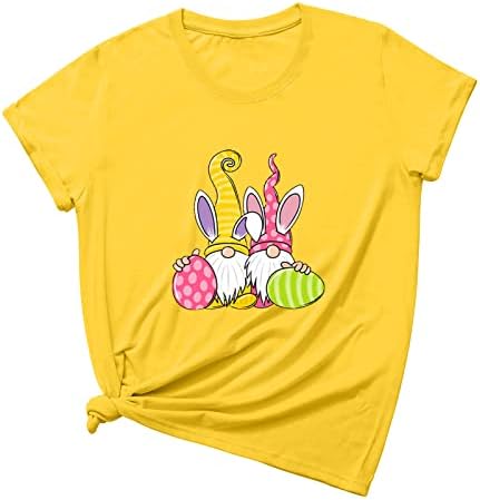 Велигденски ден Смешна маица за жени со кратки ракави екипаж смешни графички печати врвови лабави вклопувани обични врвови
