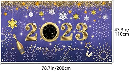 2023 Среќна Нова Година Банер за Позадина 78 х 43 Инчи Големи Димензии Среќна Нова Година Банер Виолетова Позадина Банери Новогодишна Забава