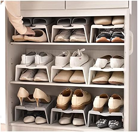 HTLLT практични и удобни слотови за чевли Организатор прилагодливи лавици за чевли за заштеда на просторот за заштеда на просторот 4/6 парче сет, бел, сет од 4 парчиња