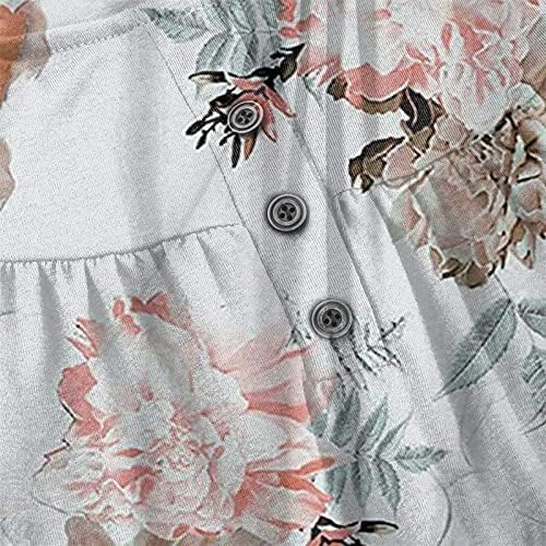 Women'sенски 2023 летни врвови на летни туники со краток ракав лабава проточна хенли кошули симпатични цветни блузи што треба да се носат со