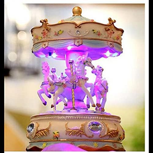 UXZDX CUJUX CARUSELL свадба декор роденденска светлина ретро смола музичка кутија Дома (боја: розова, големина