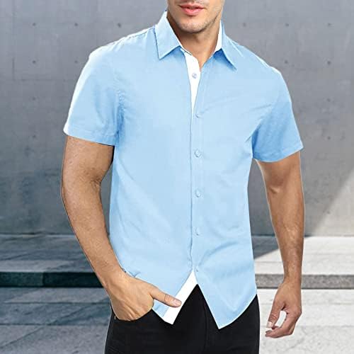 2023 година Нова летна ласкава боја што одговара на копчињата со кратки ракави, машка ленена кошула темна кошула за мажи