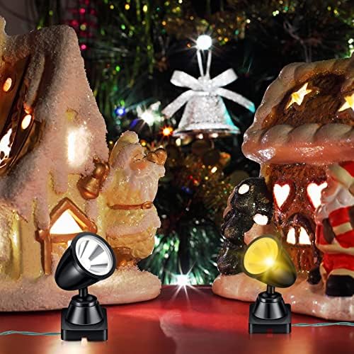 Hengенгми 8 парчиња Божиќно село колекција на кружни светла Мини додаток кабел со една LED сијалица мала за занаетчиски додатоци декорација, главна црна боја