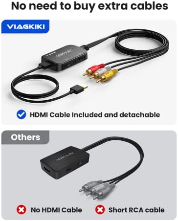 Adapter HDMI до RCA, HDMI до RCA адаптер, HDMI до AV 3RCA CVBS композитен видео аудио конвертор Адаптер за ТВ/Roku/Apple TV/PC/Laptop/Xbox/HDTV/DVD