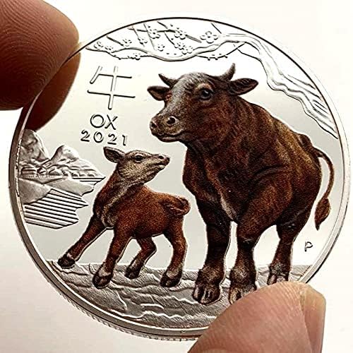 Криптовалута 2021 Австралија Зодијак Грд Бик Животно Сребрена Комеморативна Монета Копирај Монета Со Заштитна Футрола Лична Колекционерска