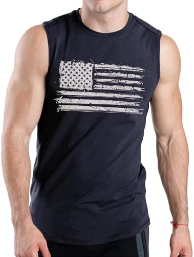 Blackteak Машка мускуларна резервоарка врвот на американското знаме за графички салата за вежбање