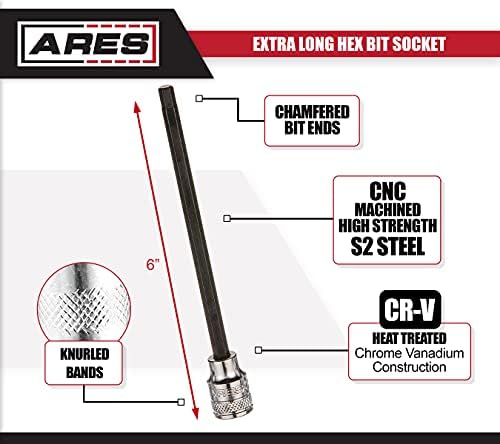 ARES 70272-6mm Дополнителен долг хексадецимален бит - S2 бит обезбедува поголем вртежен момент - прецизно изработено хексадецимален бит краеви со 3/8 -инчен погонски топлин