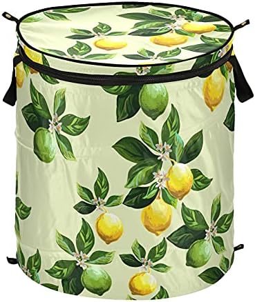 Зелен жолт лимон Поп -доп за перење алишта со капакот за складирање на капакот што може да се склопи за алишта за домашна организација за кампување дома