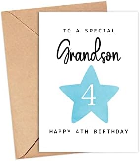 Moltdesigns на специјален внук - Среќна 4 -та роденденска картичка - 4 -годишна возраст - четиригодишна - четврта роденденска картичка