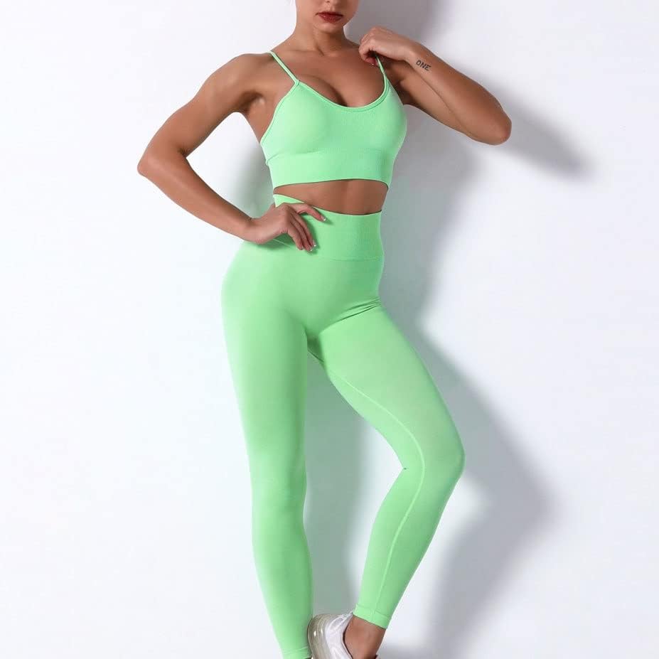MJWDP Беспрекорна јога поставена спортска облека Облека за вежбање за жени со високи половини спортски облека со фитнес костум 2 парчиња