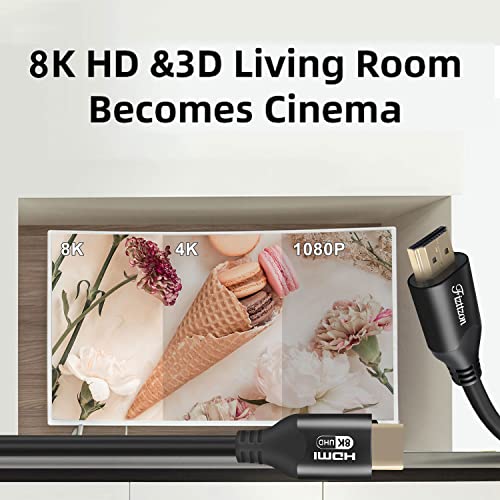 Fizttzon 8K HDMI кабел HDMI 2.1 Поддршка за кабел 8K/60Hz, 4K/120Hz, HDCP 2.3/2.2, EARC, 48Gbps Transfer-Blcak