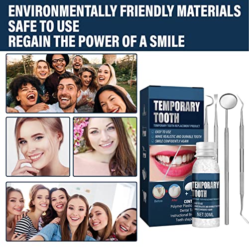 Комплет за поправка на привремени заби, лесен мувла орално огледало Пополнување на забите Термички бисери лепак чистач од не'рѓосувачки челик за заби 30 мл за украс?