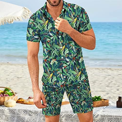 Машка облека со две парчиња машка машка пролет летна летна обична плажа случајна кошула со кратки ракави печатени шорцеви