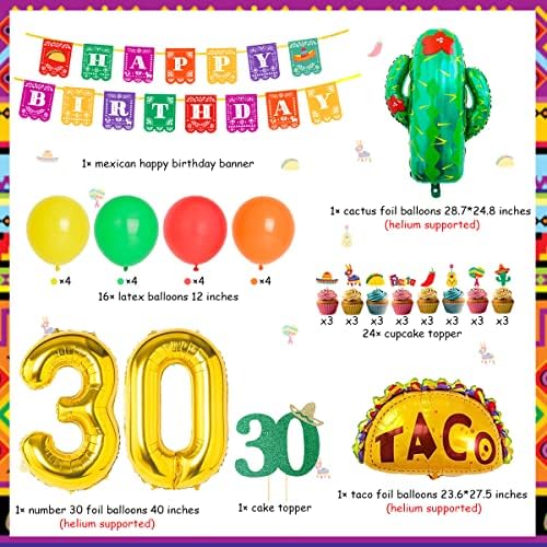Мексикански 30 Ти Роденден Украси Фиеста 30 Ти Роденден Материјали Мексикански Среќен Роденден Банер тако кактус фолија балон За Мексиканската