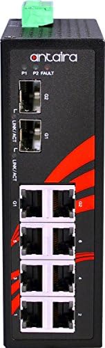 Antaira LNX-0802C-SFP-T Индустриски степен со 8-порта со не-управуван брз прекинувач за етернет, 2 слотови SFP, монтирање на DIN-Rail, -40 до 75 ° C работна температура, вишок на влез од 12