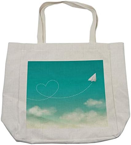 Торба за купување на облак Амбесон, хартиена авион со патека за лет на срцето што лебди над облаците романтична, еколошка торба за