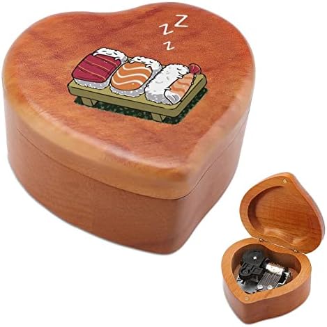 Храна ориз риба суши со спиење дрво музичка кутија гроздобер музички кутија подарок за Божиќен роденден Ден на вineубените