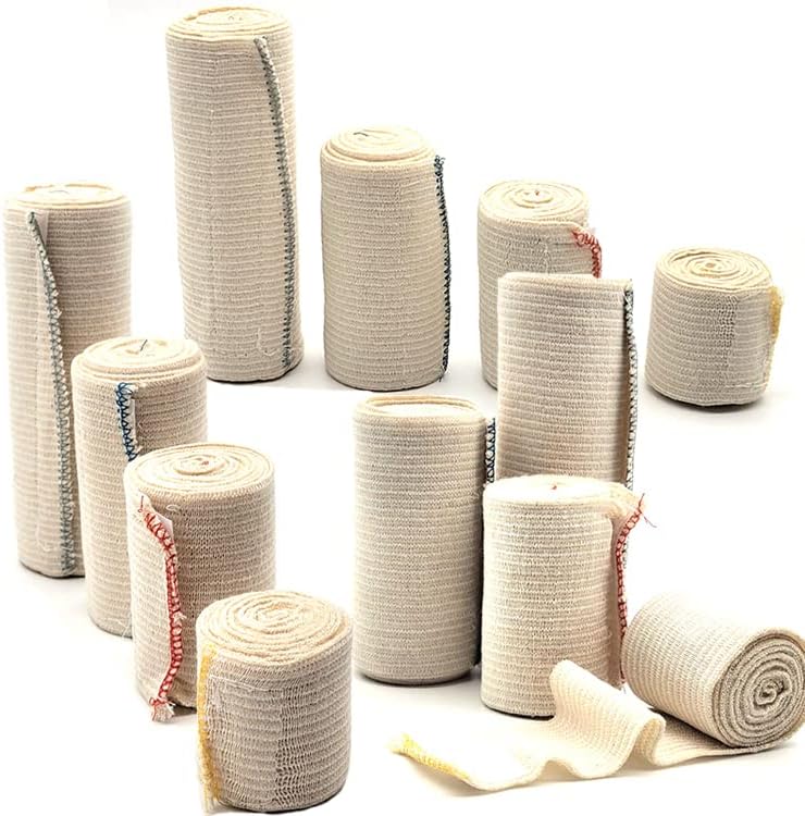 Премиум памук еластичен завој завиткан со затворање на кука и јамка - 12 пакувања со разновидност со големина 3 ролни од секоја